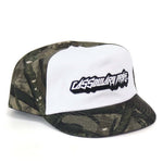 Cassowary Drive V2 Camo Short Brim — three quarter view of white front panel and camo side
